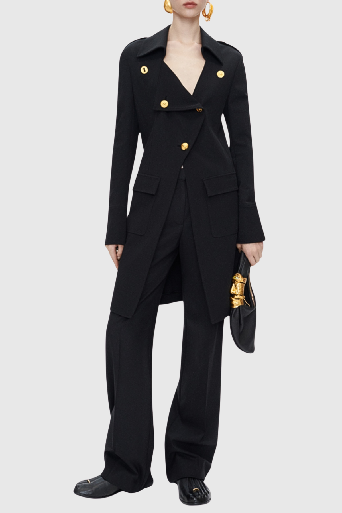 Baraia Asymmetric Gold-buttoned Embellished Coat