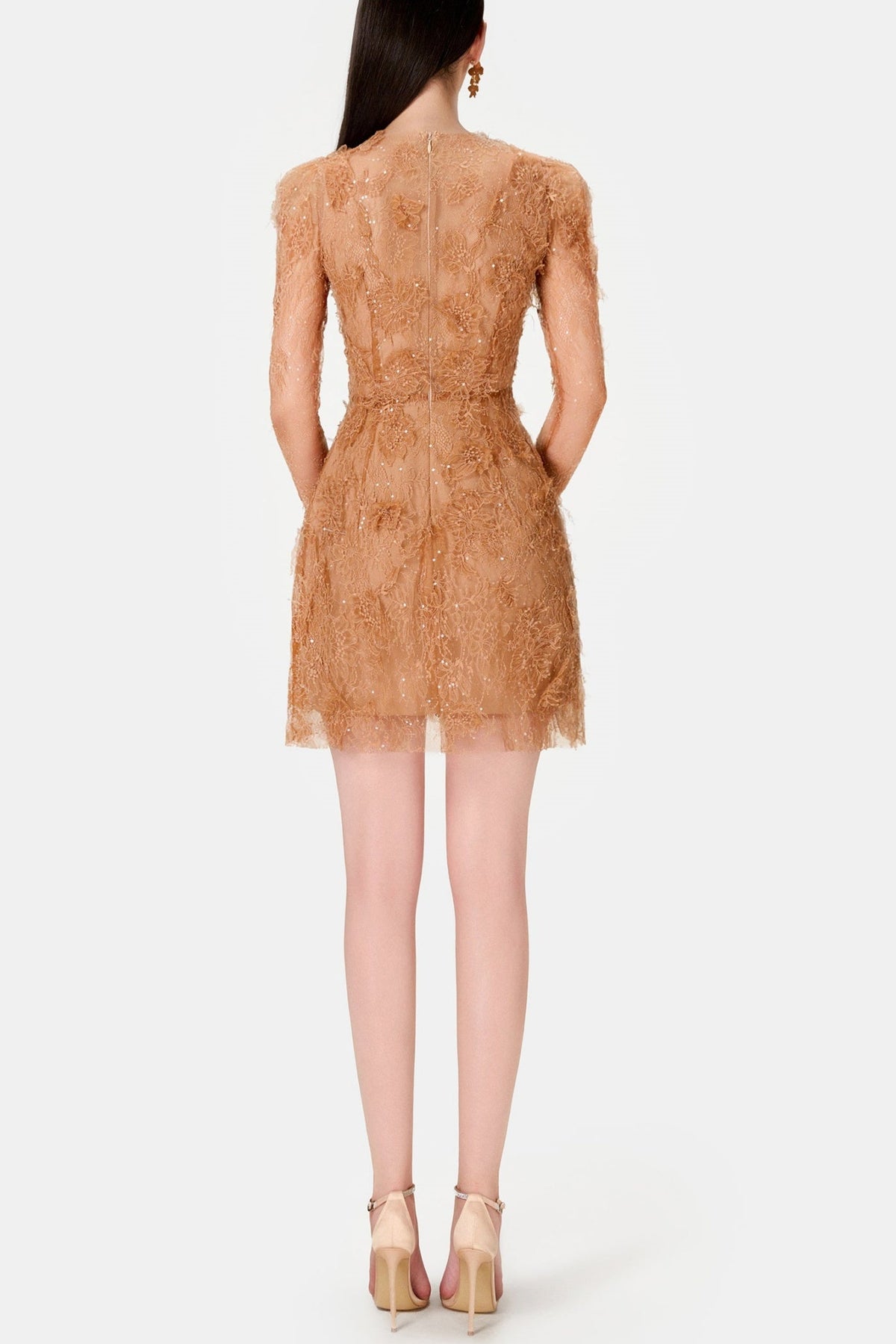Batya Lace Long Sleeve Mini Dress - Caramel