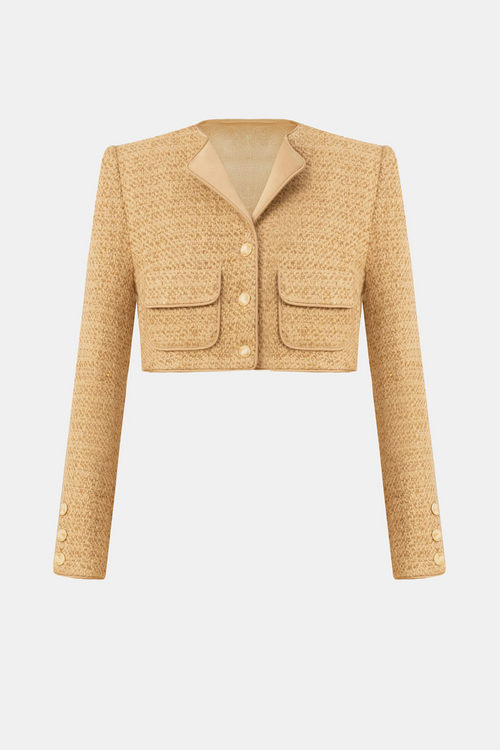 Bavat Tweed Blazer Two Piece Set - Gold