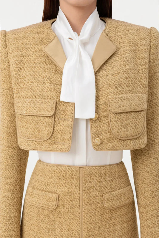 Bavat Tweed Blazer Two Piece Set - Gold
