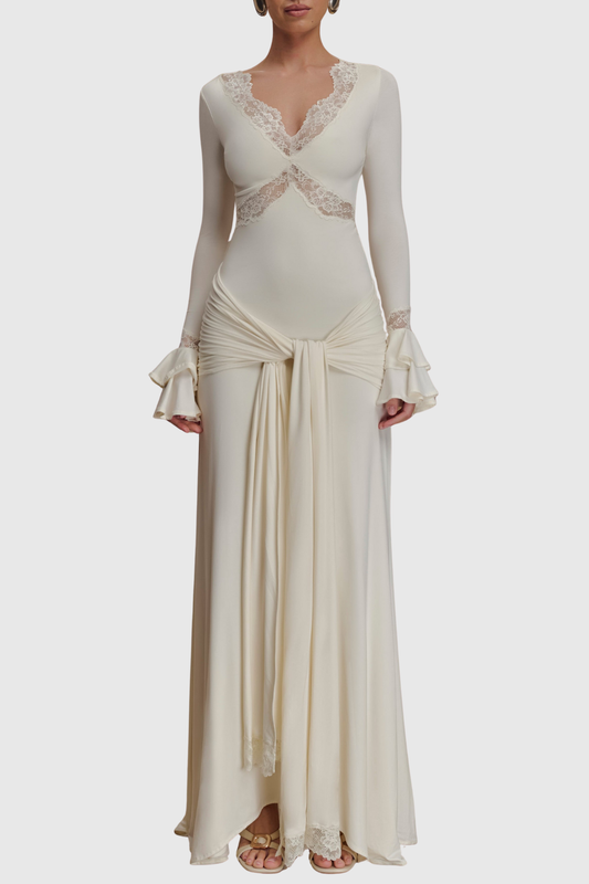 Bechette Lace Draped Maxi Dress