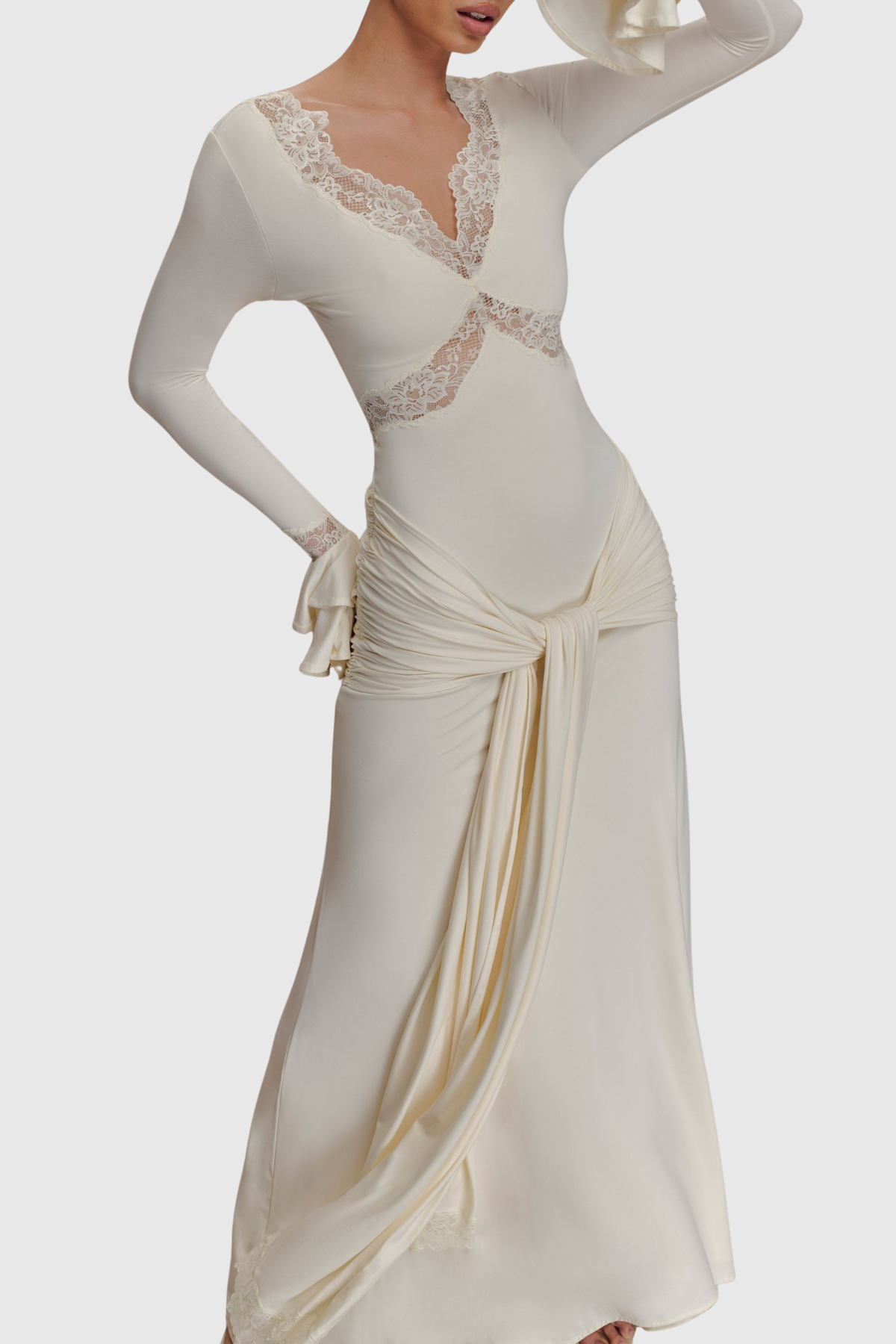 Bechette Lace Draped Maxi Dress