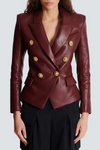 Benaz Burgundy Buttoned Leather Jacket