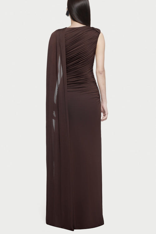 Betsey Asymmetrical Sleeveless Ruched Maxi Dress - Brown