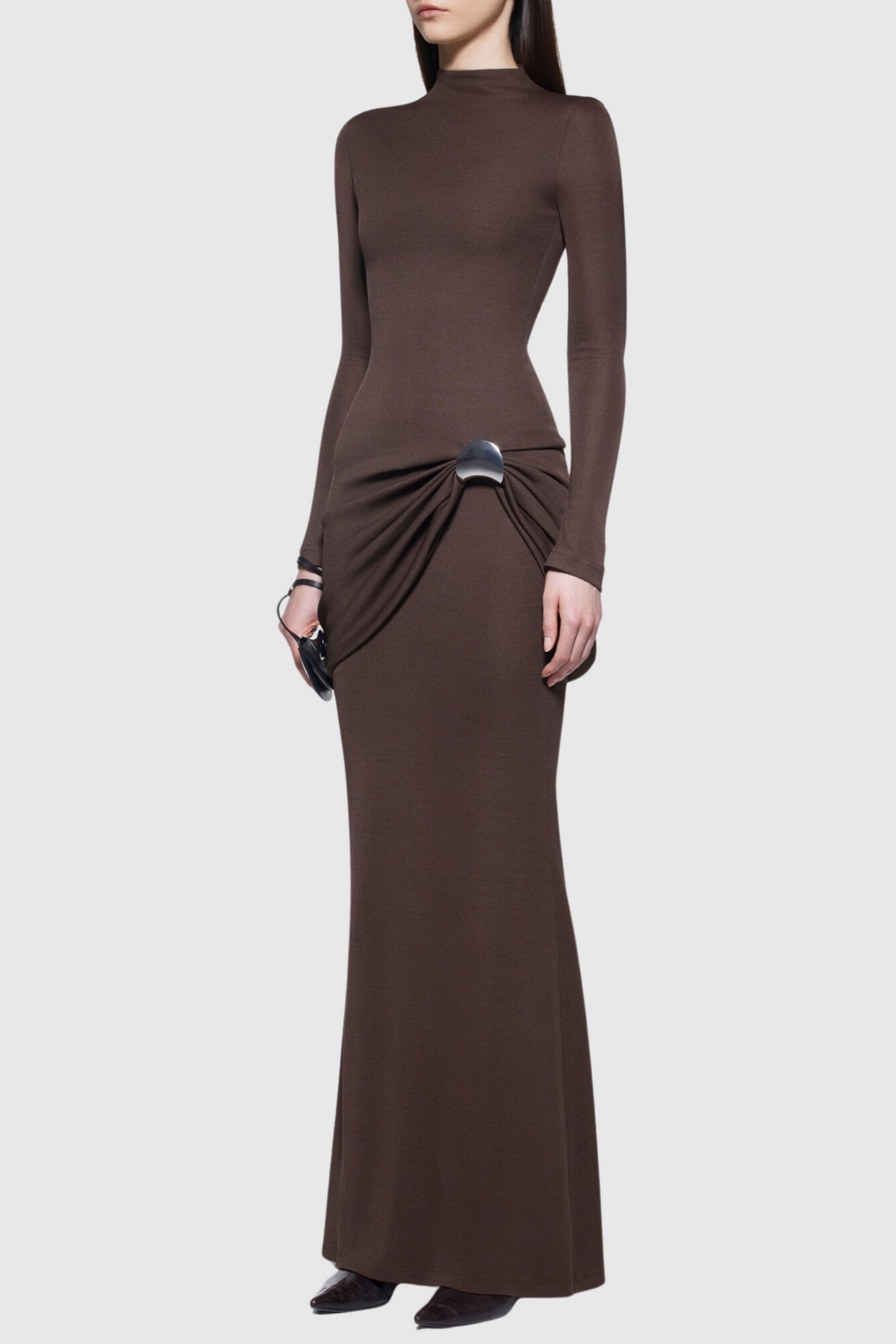 Betsey Draped Metal Embellished Maxi Dress - Brown
