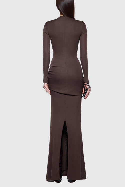 Betsey Draped Metal Embellished Maxi Dress - Brown
