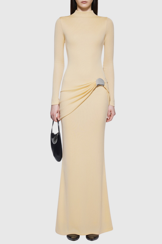 Betsey Draped Metal Embellished Maxi Dress - Yellow