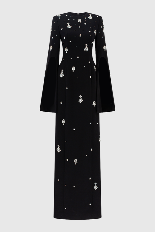 Bettina Crystal Embellished Split Sleeve Maxi Dress