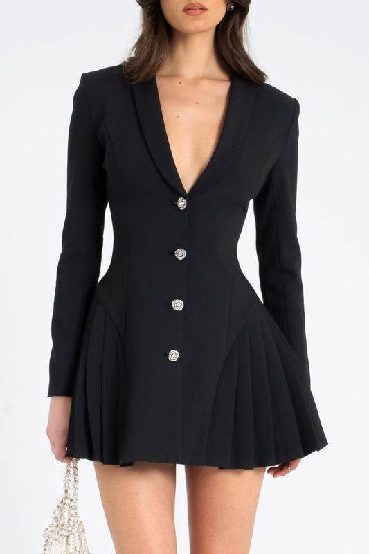 Beulah Pleated Blazer Mini Dress - Black