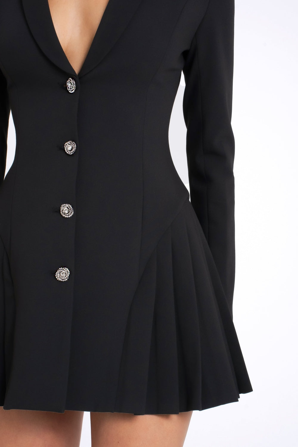 Beulah Pleated Blazer Mini Dress - Black