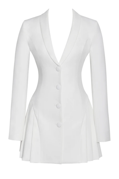 Beulah Pleated Blazer Mini Dress - White