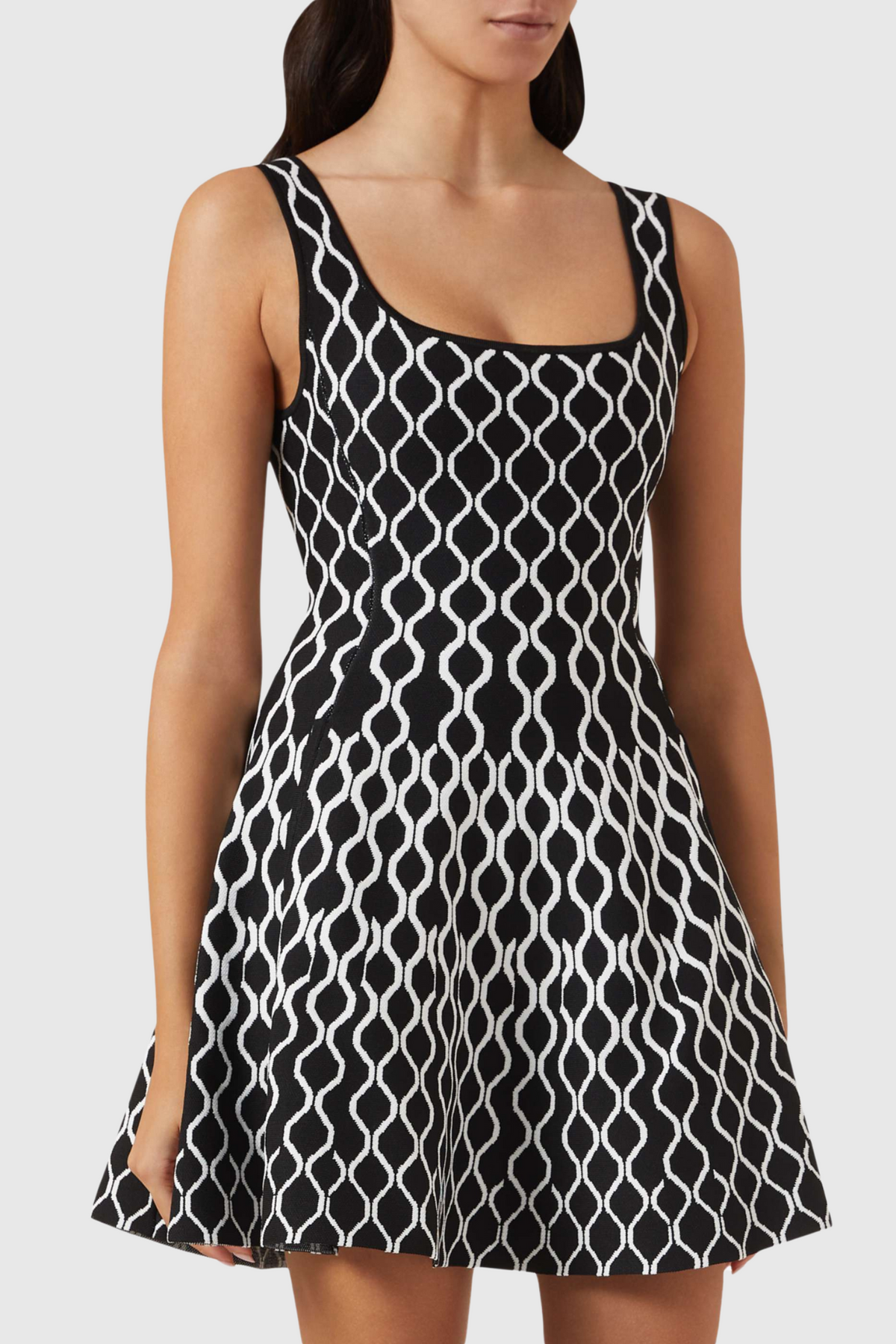 Bolboli Jacquard Knit Flared Mini Dress