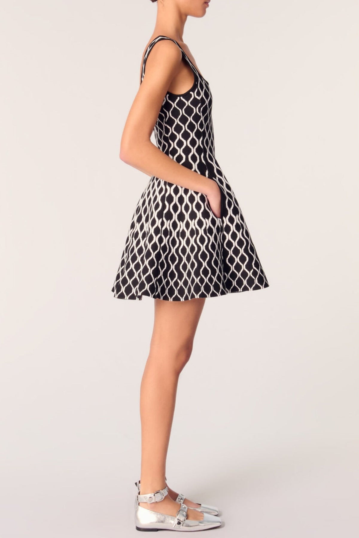 Bolboli Jacquard Knit Flared Mini Dress