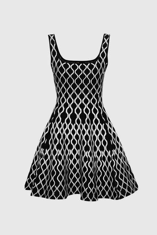 Bolboli Jacquard Knit Flared Mini Dress