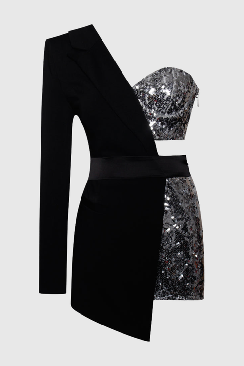 Brada Sequin Cutout Blazer Romper - Silver