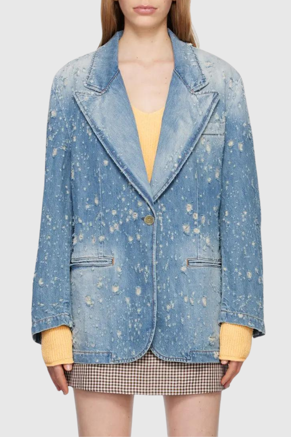 Brenna Torn Lapel Denim Jacket-4