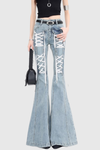 Bruna Lace Up Flared Jeans - Blue