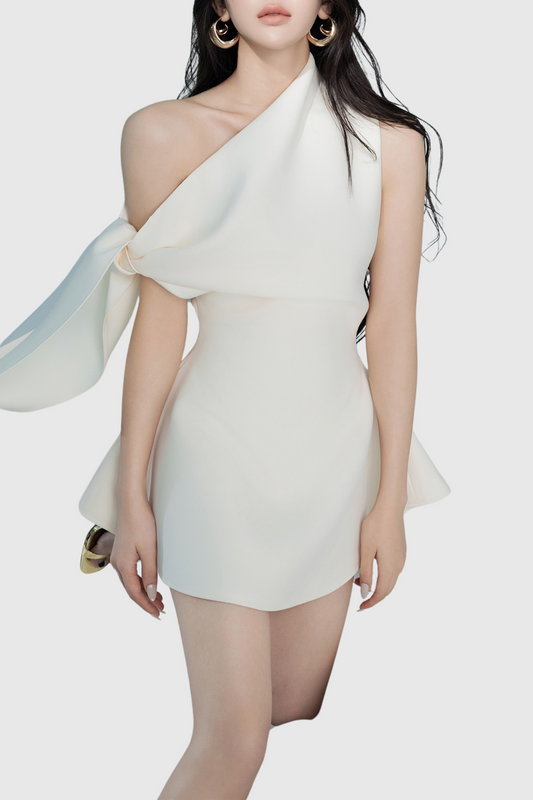 Calwa Asymmetric One Shoulder Flare Mini Dress