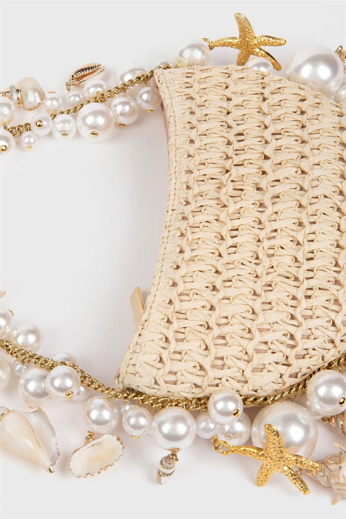 Camilla Shell Pearl Raffia Bag