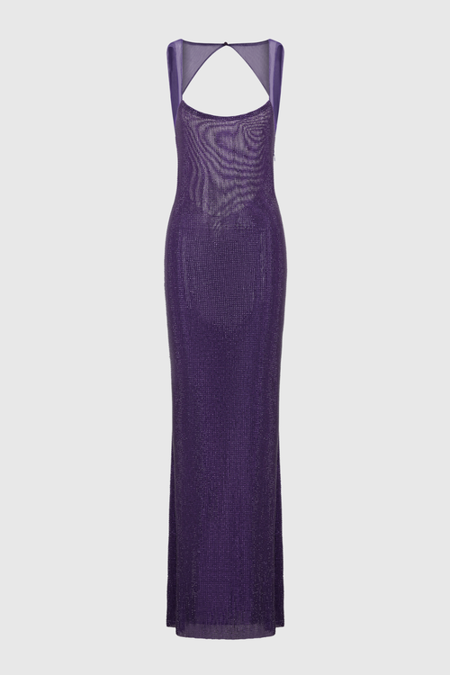 Caria Crystal Embellished Backless Maxi Dress - Purple
