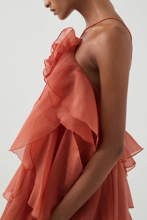 Caysie Halter Floral Ruffle Layered Maxi Dress - Orange