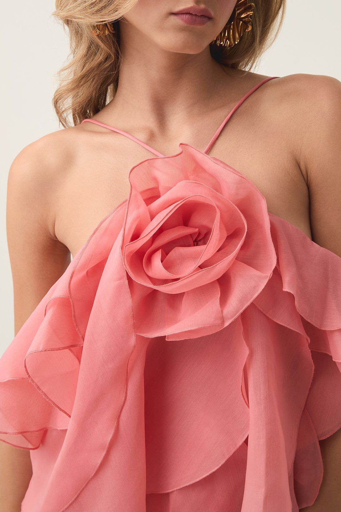 Caysie Halter Floral Ruffle Layered Mini Dress - Orange