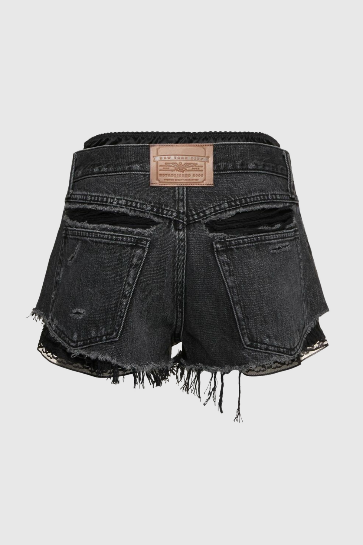 Chaeli Lace-layer Denim Shorts - Black