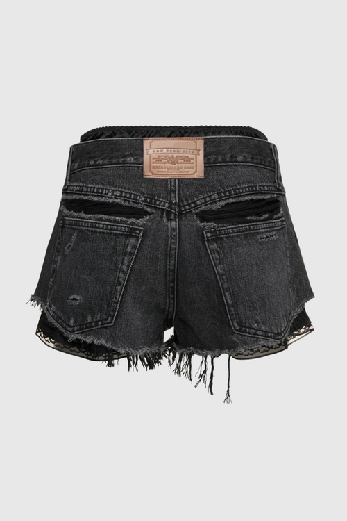 Chaeli Lace-layer Denim Shorts - Black