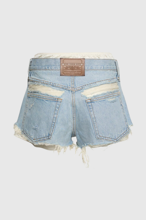 Chaeli Lace-layer Denim Shorts - Blue
