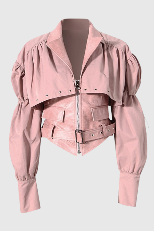 Chapa Faux Leather Jacket - Pink