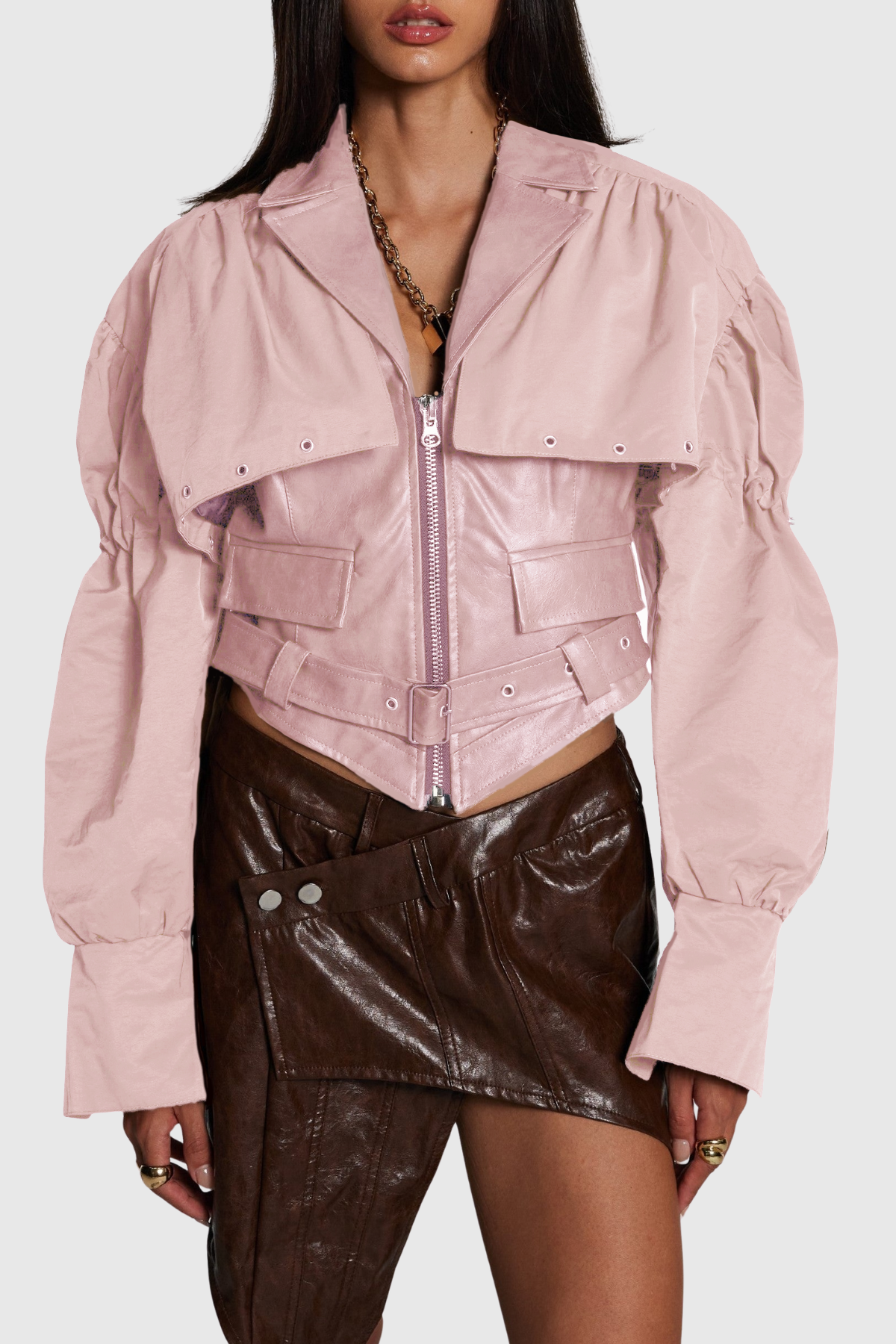 Chapa Faux Leather Jacket - Pink