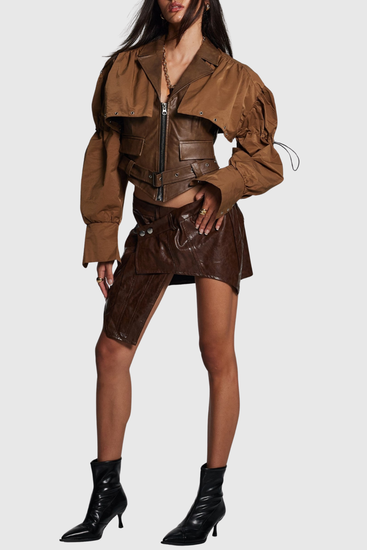 Chapa Faux Leather Jacket - Brown