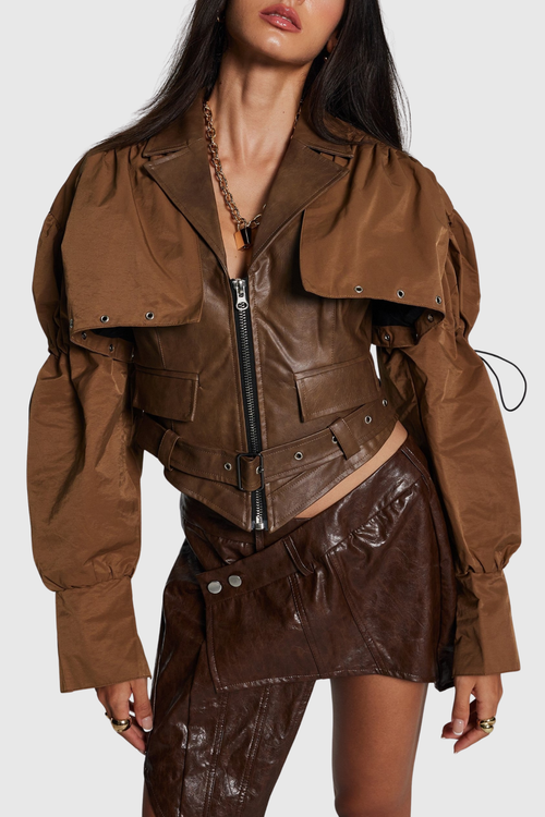 Chapa Faux Leather Jacket - Brown