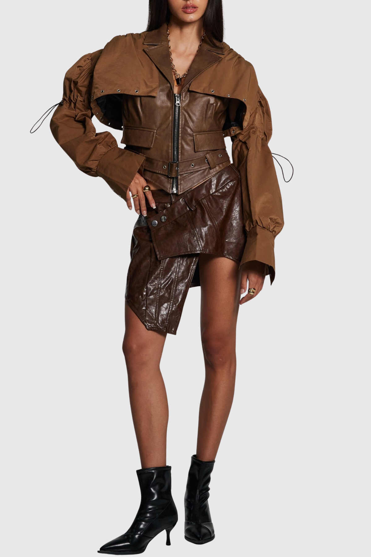Chapa Faux Leather Jacket - Brown