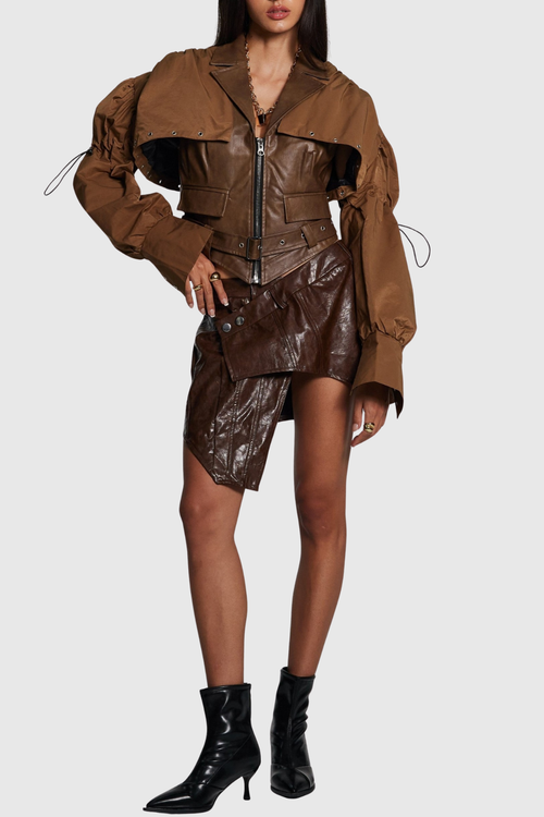 Chapa Faux Leather Jacket - Brown