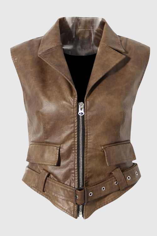 Chapa Faux Leather Jacket - Brown