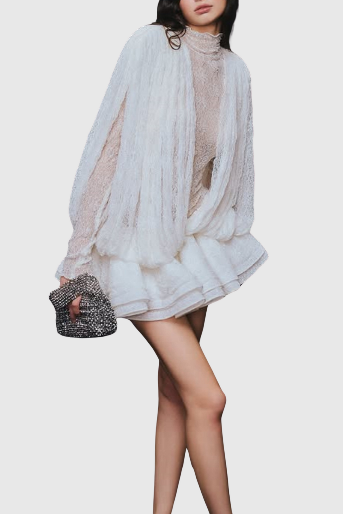 Chaylee Semi-sheer Lace Ruffle Mini Dress