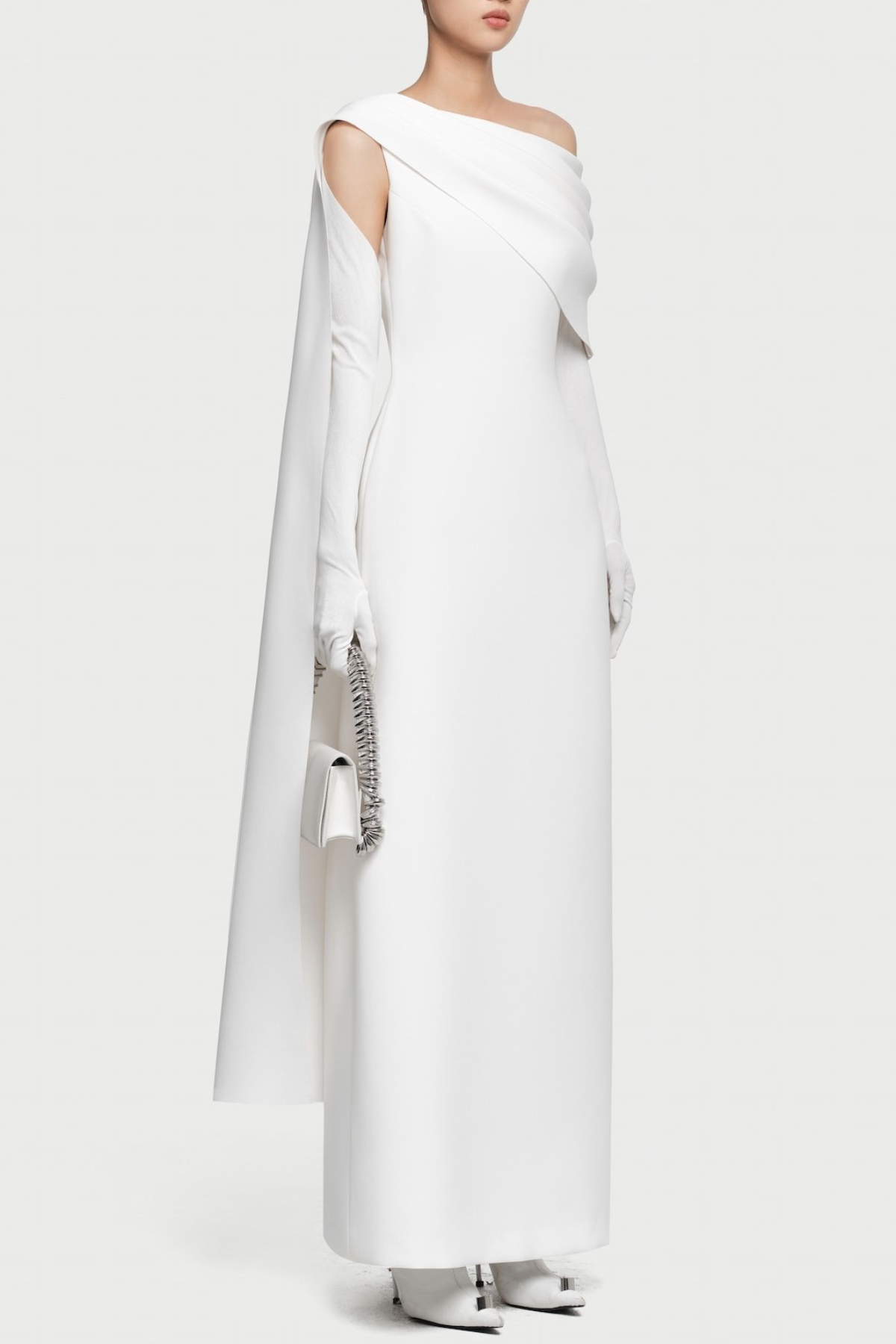 Chesley Asymmetrical Draped Flap Maxi Dress - White