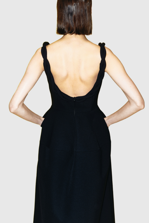 Clauda Twist Rope Backless Midi Dress