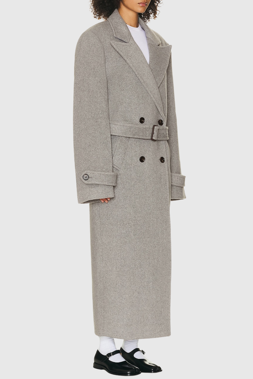 Clayta Wrapped Belted Coat - Grey