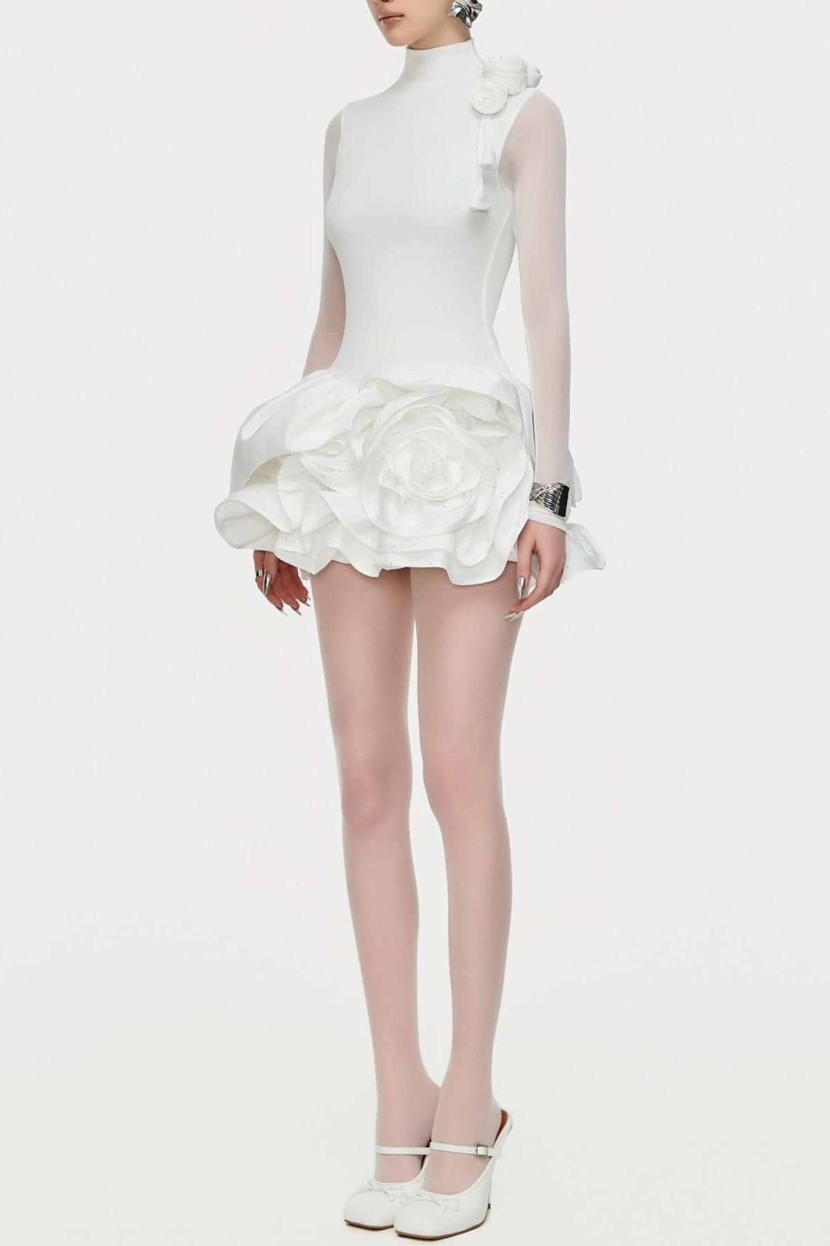 Cristi Flower Appliqué Long Sleeve Mini Dress