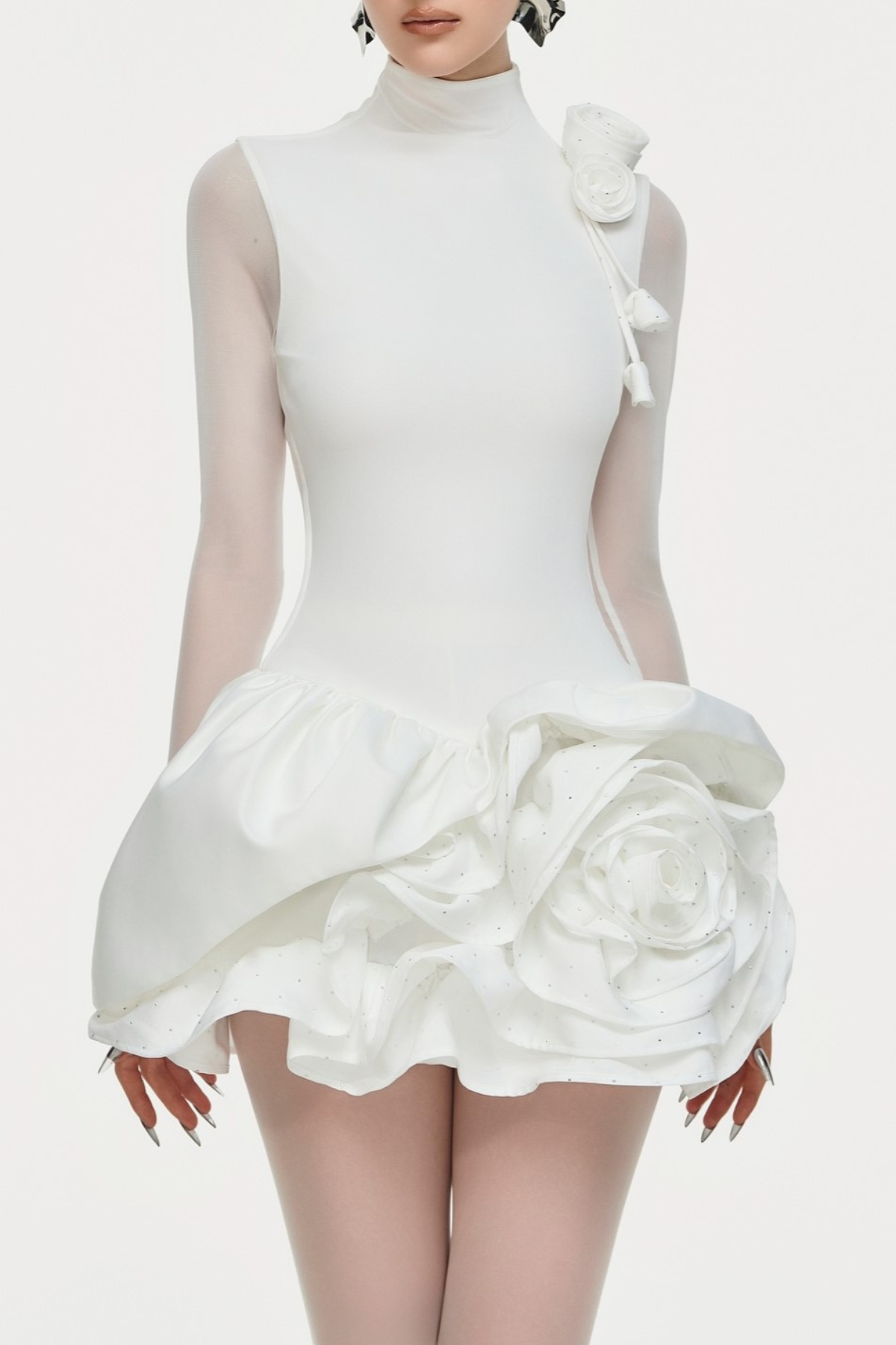 Cristi Flower Appliqué Long Sleeve Mini Dress