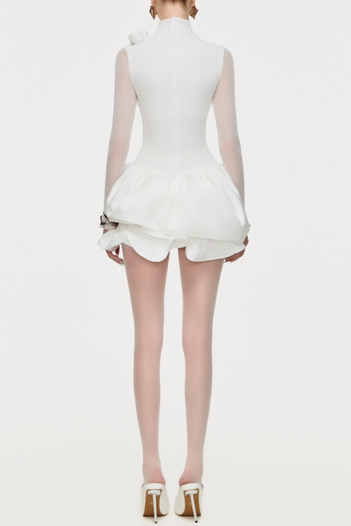 Cristi Flower Appliqué Long Sleeve Mini Dress
