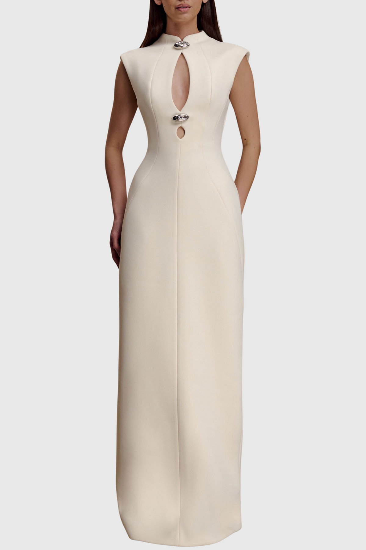 Croia Sleeveless Cutout Buttoned Embellished Maxi Dress - White