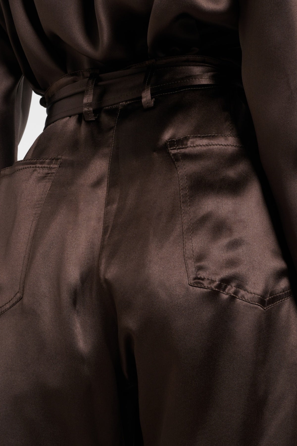 Daiki Satin Belted Straight Pants