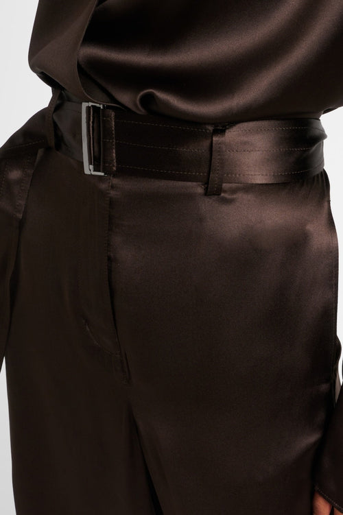 Daiki Satin Belted Straight Pants