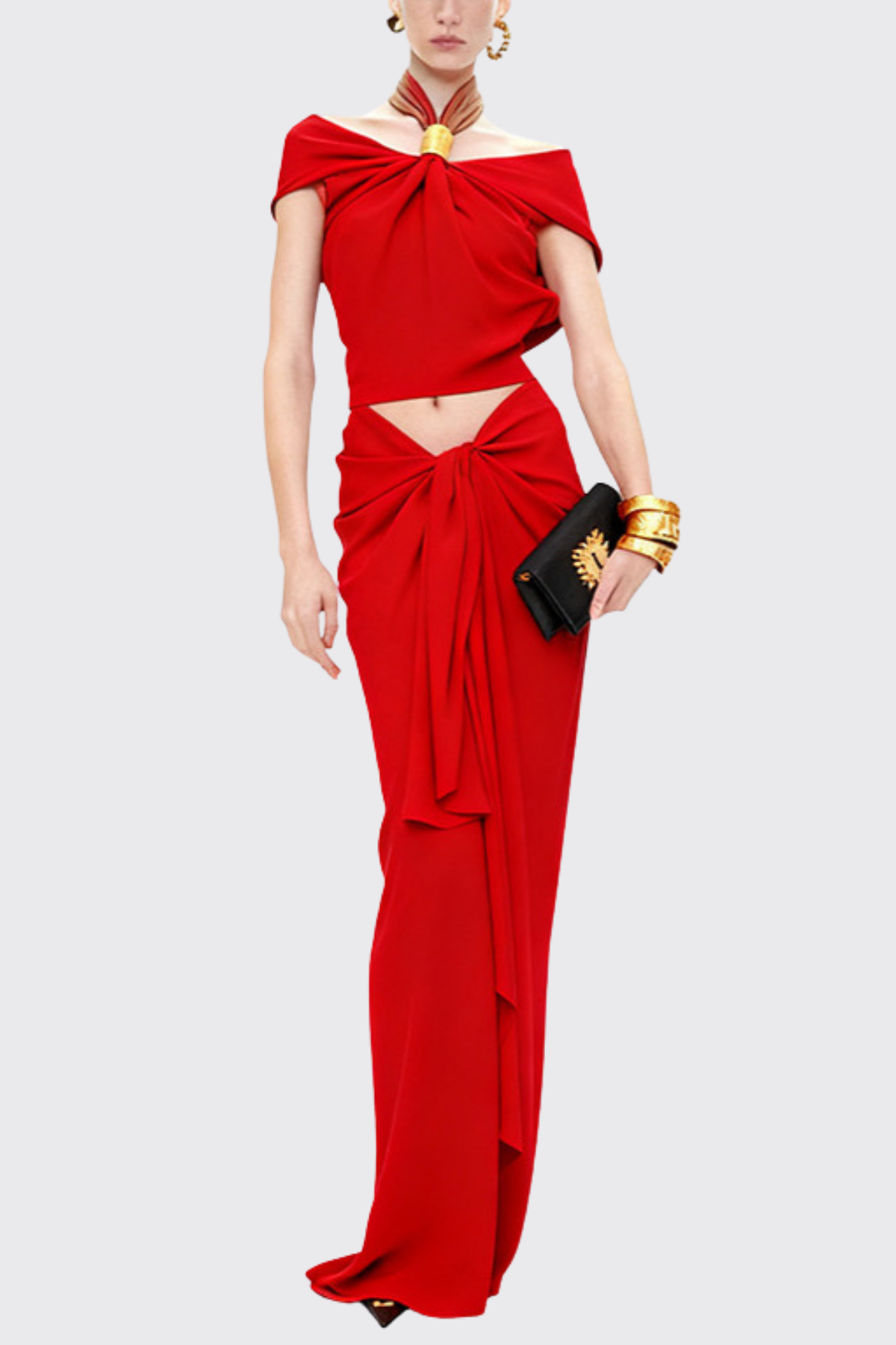 Dalary Halter Twisted Skirt Two Piece Set - Red