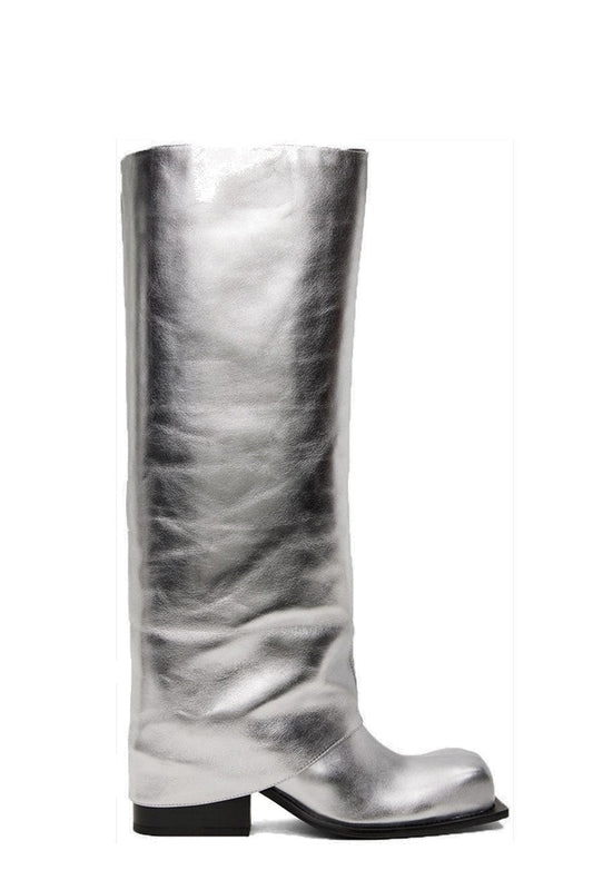 Danika Chunky Heel Metallic Trouser Boots - Silver