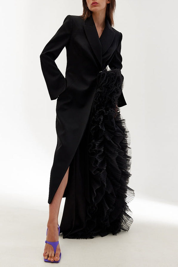 Dataya Mesh Patchwork Coat - Black