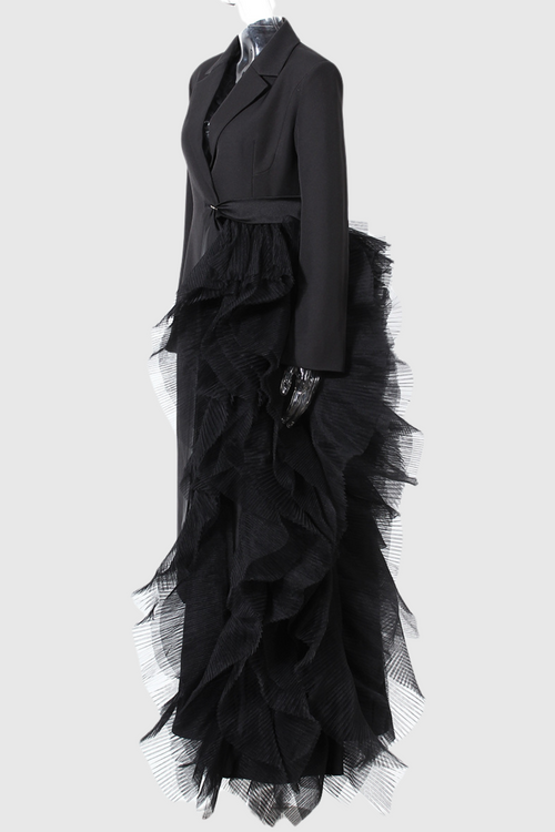Dataya Mesh Patchwork Coat - Black